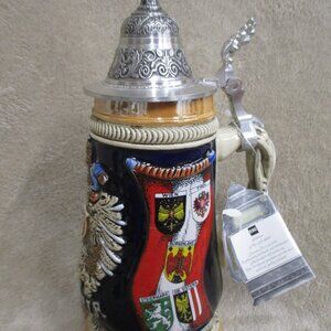 King Limited Edition Beer Stein Austria Flags Lidded Ceramic Collectible